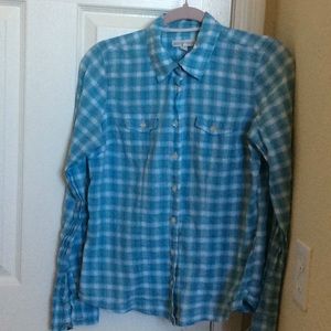 blue and white button down